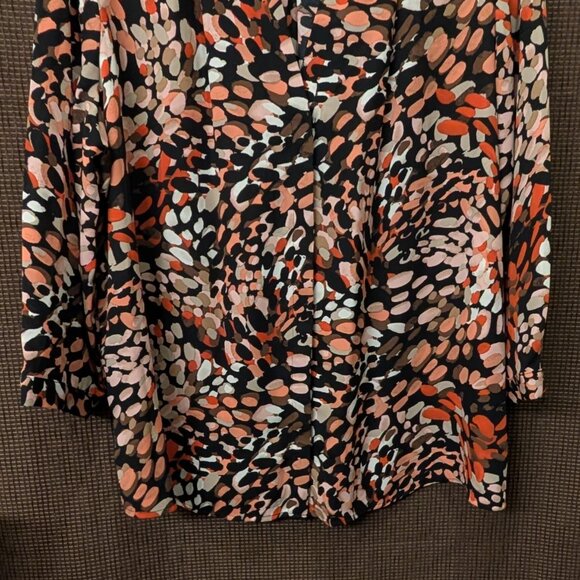 Investments Petite Size PXL 3/4 Sleeve Button Front Blouse Brown Orange Beige - Picture 5 of 6